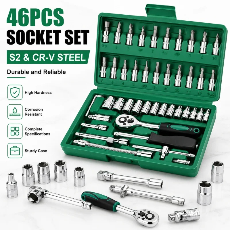 Car Accessories Workshop - 46Pcs Family Tools 1/4 Set Mechanic