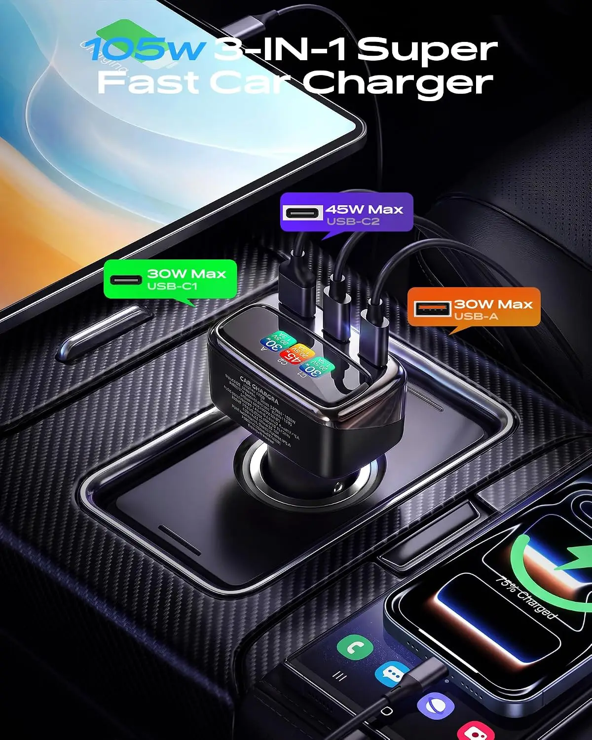 105W USB C Car Charger with Di - Car Accessories Gifts recension och pris